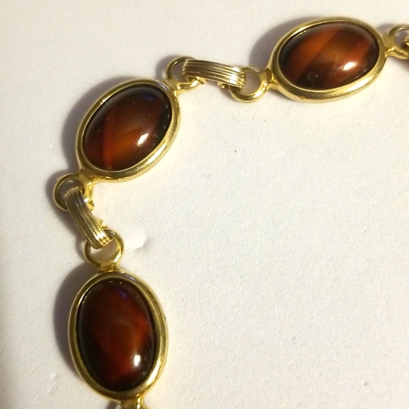 Sarah Cov Mid Century Agate Cabochons Golden Bracelet W Dafety Chain - Picture 14 of 15